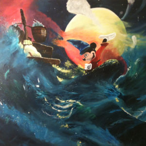 Mickey Mouse op volle zee (acryl op doek 100x80cm)  -  2014