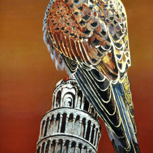 Torenvalk van Pisa (eitempera en bladgoud op paneel 20x40cm) 2023